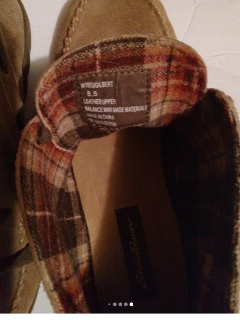 Eddie Bauer Taupe Suede Lace-Up Ankle Boots with Plaid Lining - Picture 4 of 4